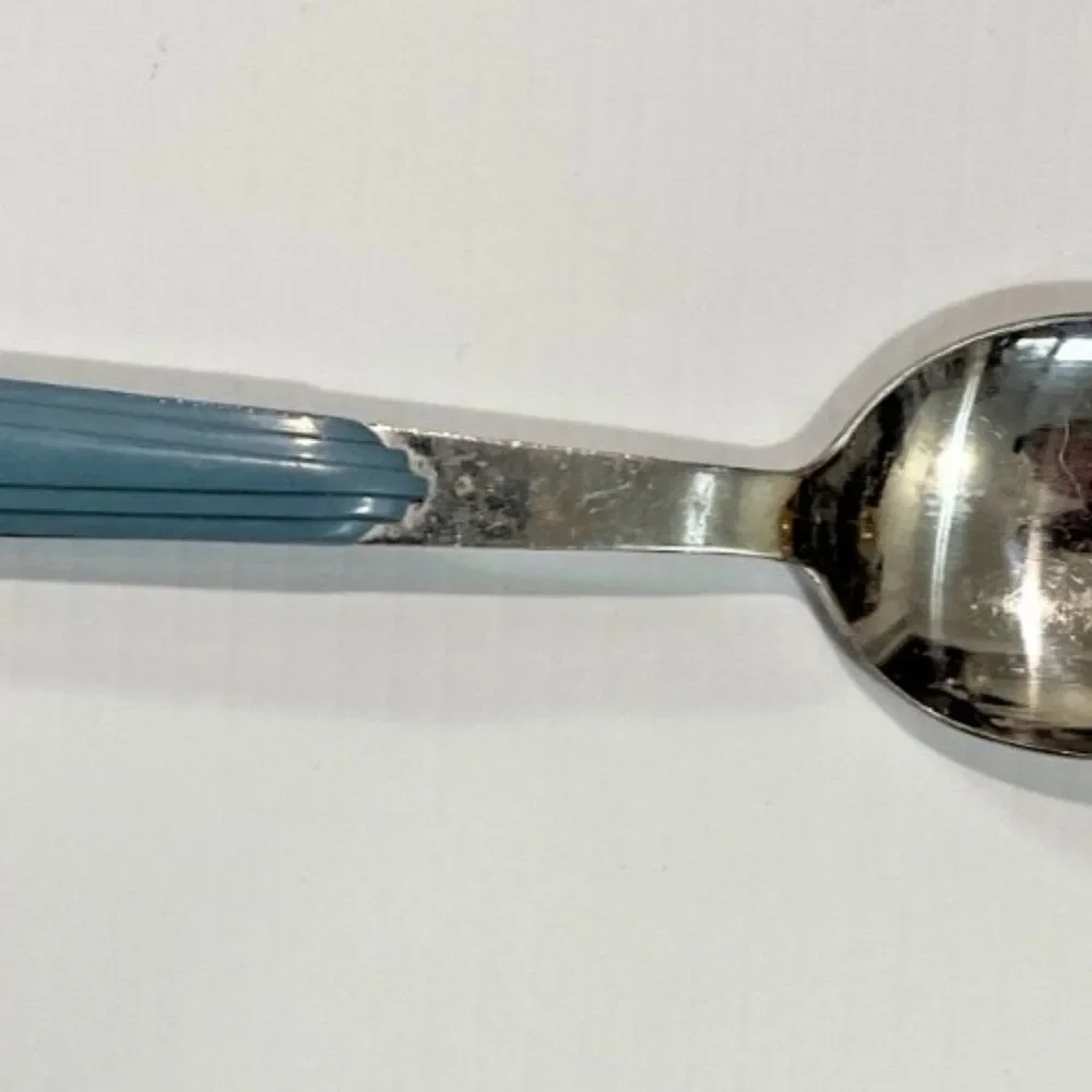 6 Pieces Vintage Blue Jazz Korea Stainless Steel Flatware Spoons Knife